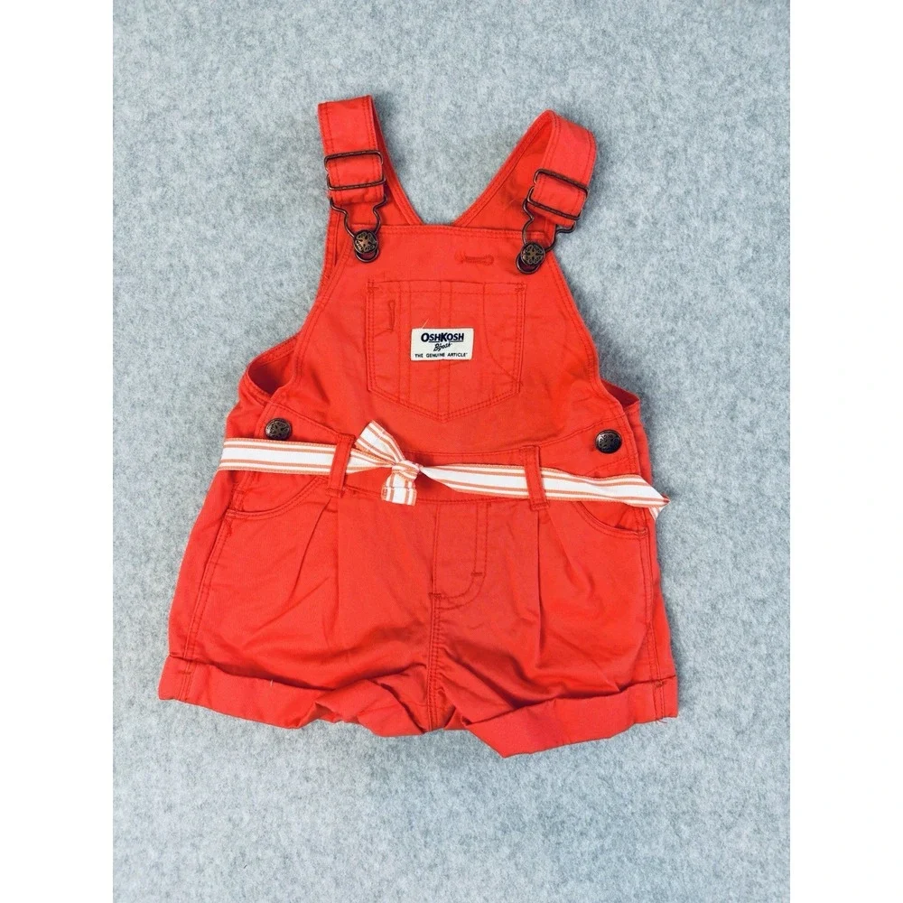 Oshkosh B'Gosh Overalls‎ Shorts Girl's 9M Coral Baby Vestbak Adjustable Straps